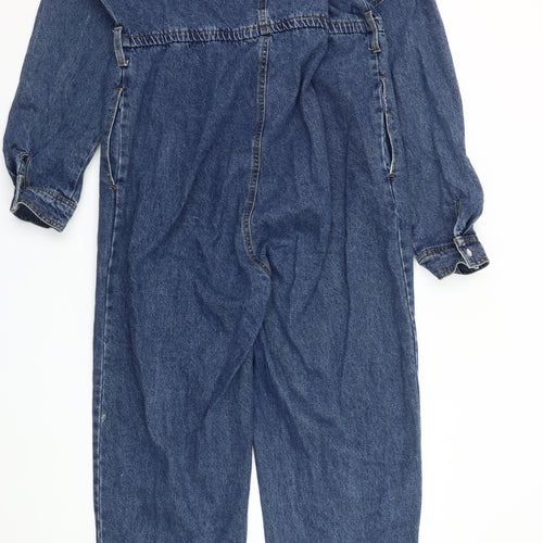 Denim Co Women Blue Denim Jumpsuit Size 16 Long Sleeve Zip Front