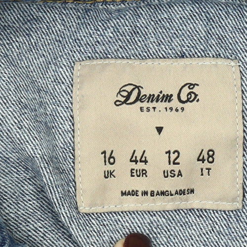 Denim Co Women Blue Denim Jumpsuit Size 16 Long Sleeve Zip Front