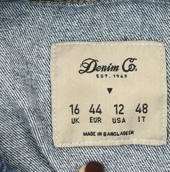 Denim Co Women Blue Denim Jumpsuit Size 16 Long Sleeve Zip Front