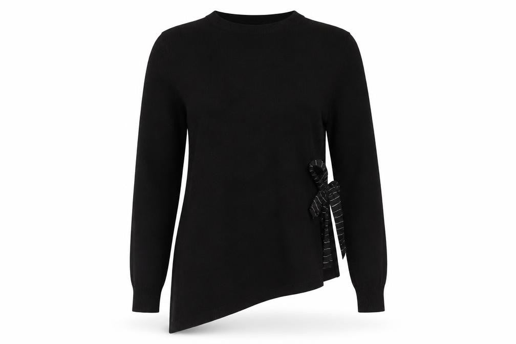 Mint Velvet Women’s Black Asymmetric Bow Jumper Size 12