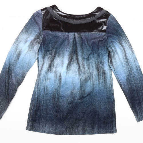 Carlina Womens Blue Floral Studded Long Sleeve Tunic Top L