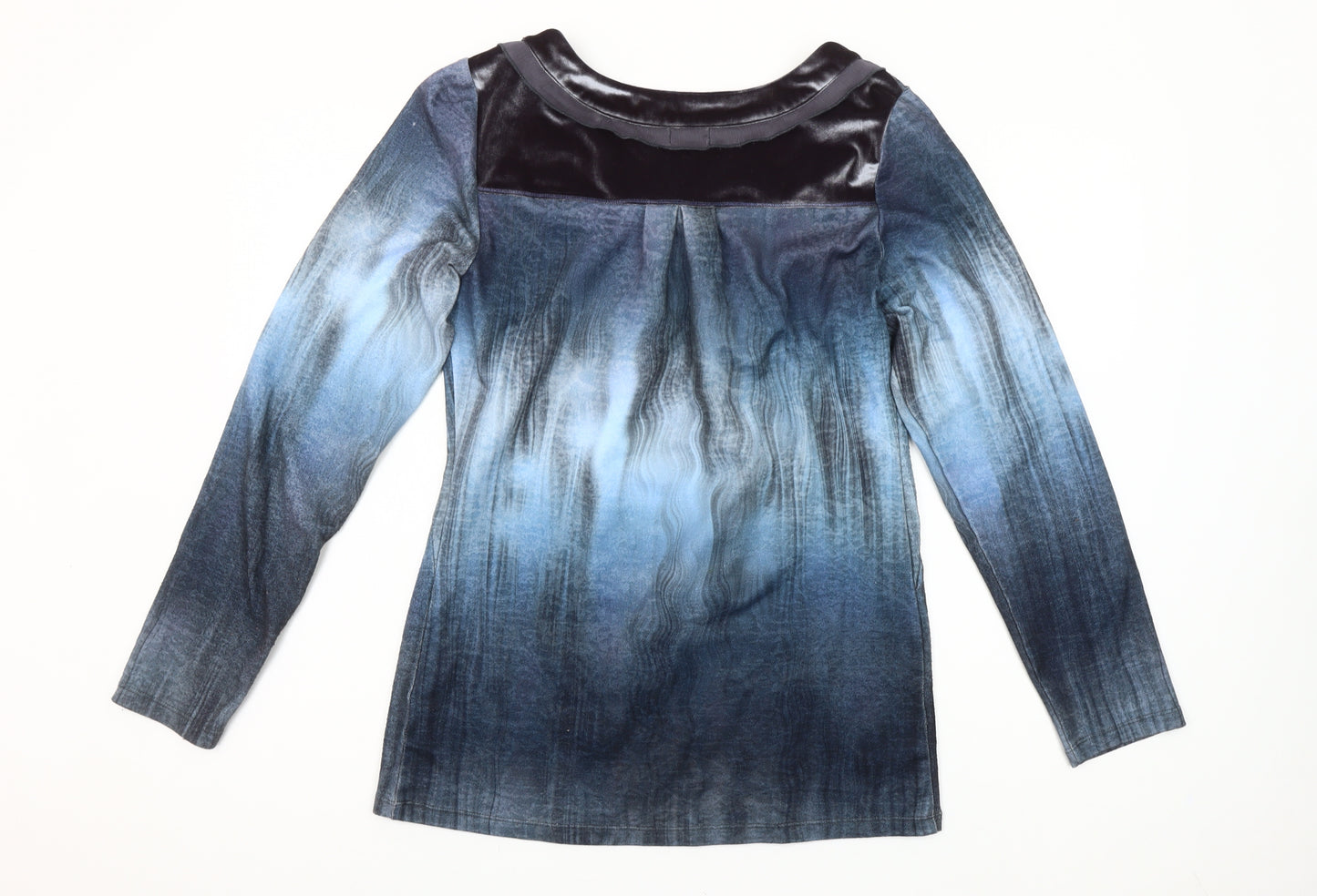 Carlina Womens Blue Floral Studded Long Sleeve Tunic Top L