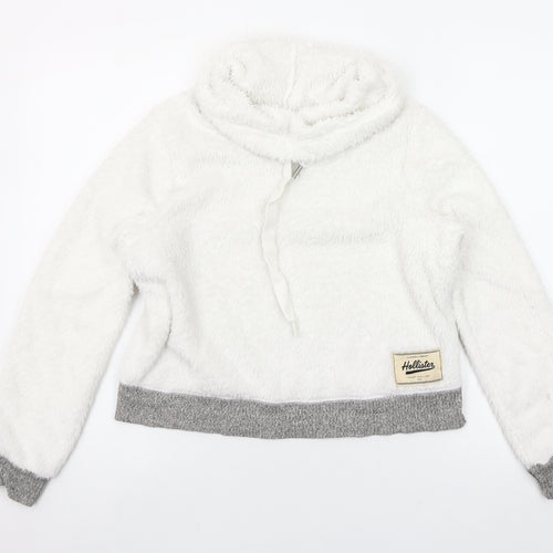 Hollister Women White Faux Fur Pullover Hoodie XS