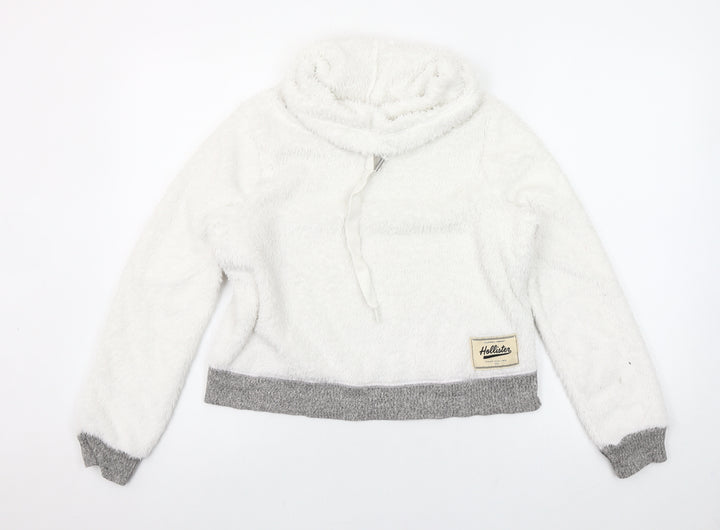 Hollister Women White Faux Fur Pullover Hoodie XS