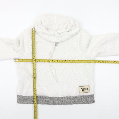 Hollister Women White Faux Fur Pullover Hoodie XS