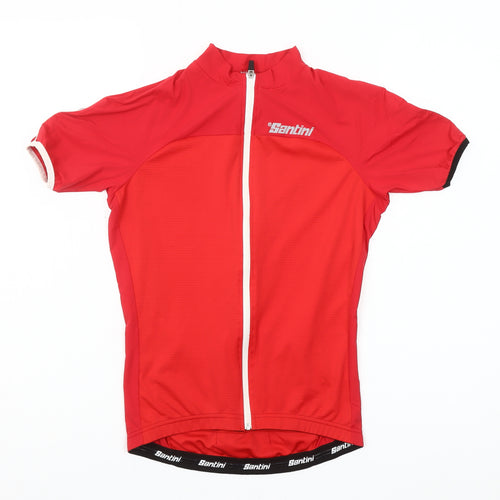 Santini Men's Red Cycling Jersey S Short Sleeve Full Zip Activewear Top
