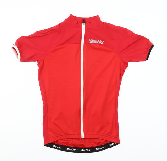 Santini Men's Red Cycling Jersey S Short Sleeve Full Zip Activewear Top