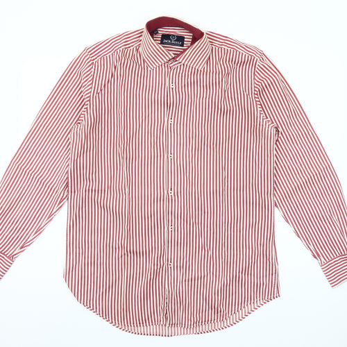 Jack Doyle Men's Red Striped Cotton Button-Up Shirt 15.5in Regular Fit