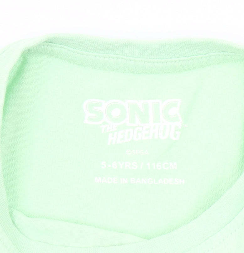 Sonic The Hedgehog Girls Green Graphic T-Shirt Short Sleeve 5-6 Years