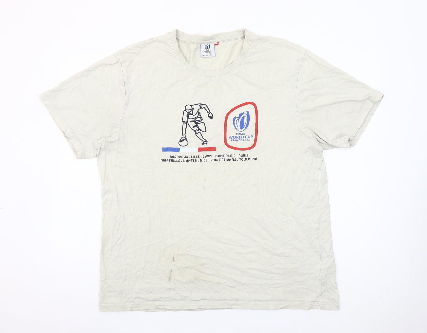 Rugby World Cup France 2023 Beige Men's 2XL Cotton Short Sleeve T-Shirt