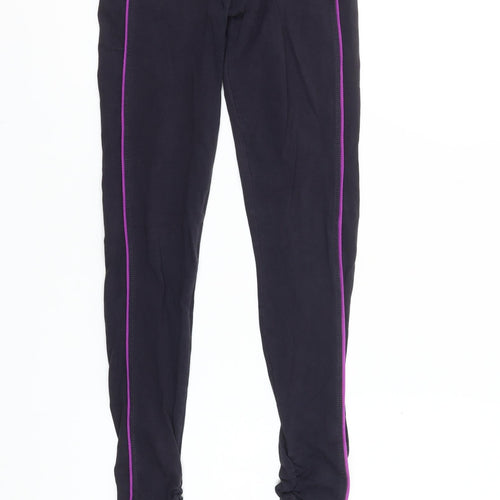 ELLESPORT Womens Black Purple Side Stripe Leggings S Stretch Gym Pants