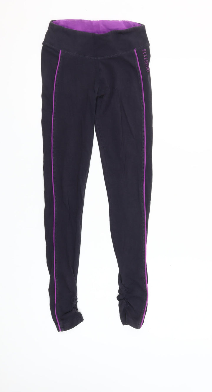ELLESPORT Womens Black Purple Side Stripe Leggings S Stretch Gym Pants