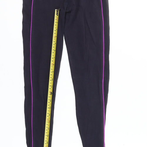 ELLESPORT Womens Black Purple Side Stripe Leggings S Stretch Gym Pants