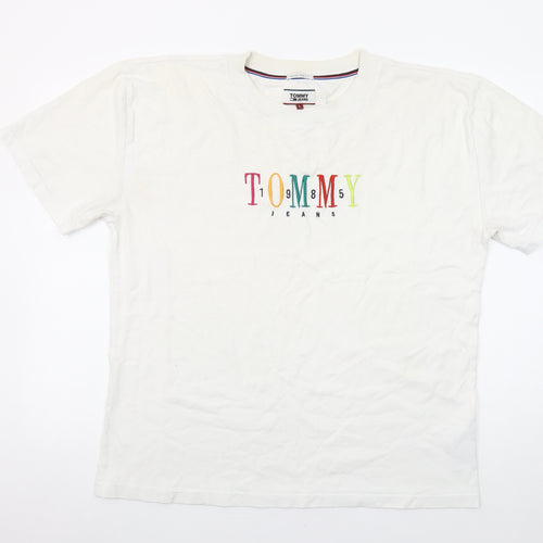 Tommy Jeans Men's White Oversized Logo T-Shirt Size L Cotton