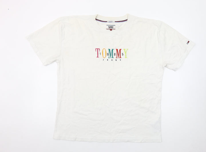 Tommy Jeans Men's White Oversized Logo T-Shirt Size L Cotton