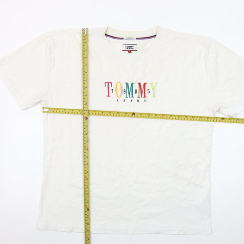 Tommy Jeans Men's White Oversized Logo T-Shirt Size L Cotton
