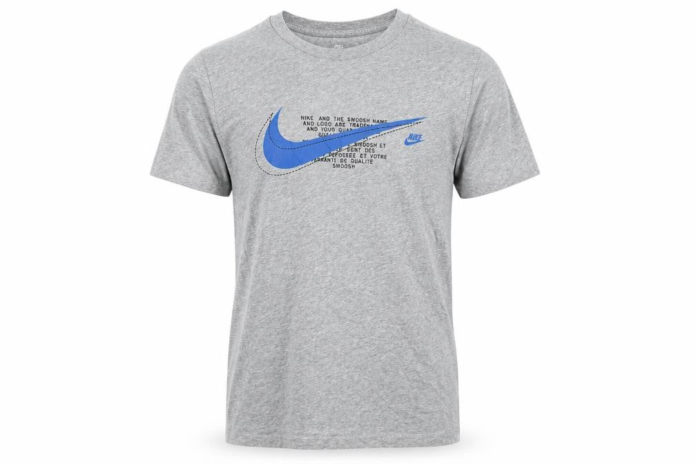 Front view of Nike Men's Grey Small Graphic Print Crew Neck T-Shirt