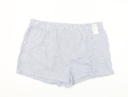 Primark Women Blue Striped Cotton Sleep Shorts 2XL Lightweight Summer