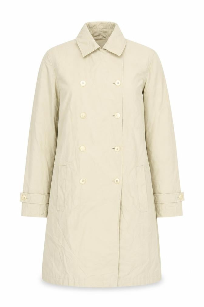 Front view of Autonomy women’s beige trench coat, size UK 10, classic mid-length cotton blend