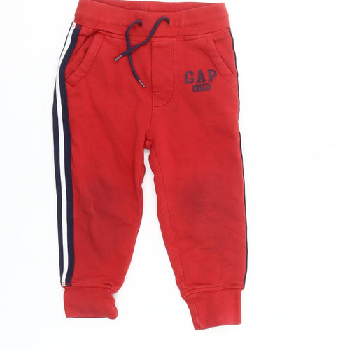 GAP Boys Red Jogger Sweatpants 2 Years Elastic Waist Side Stripe