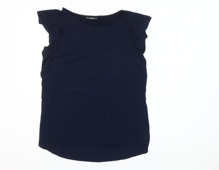 Dunnes Womens Navy Blue Sleeveless Ruffle Blouse Size S