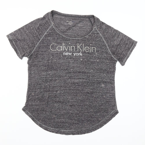 Calvin Klein Women’s Grey Logo Raglan Short Sleeve T-Shirt Size M