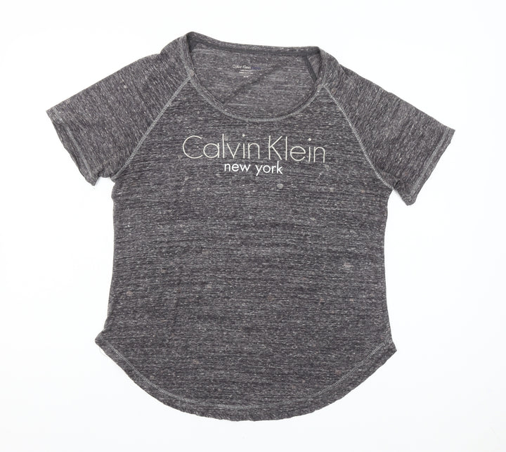 Calvin Klein Women’s Grey Logo Raglan Short Sleeve T-Shirt Size M