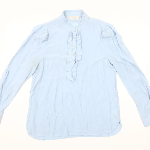 FREE/QUENT Women's Blue Ruffle Front Long Sleeve Blouse Size M
