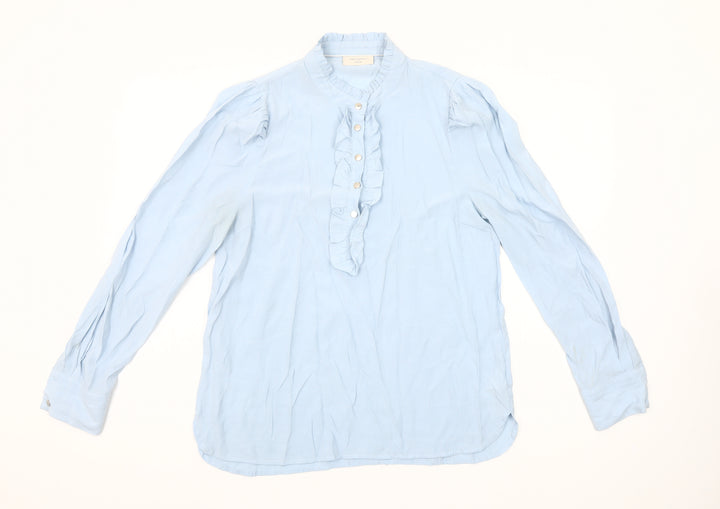 FREE/QUENT Women's Blue Ruffle Front Long Sleeve Blouse Size M