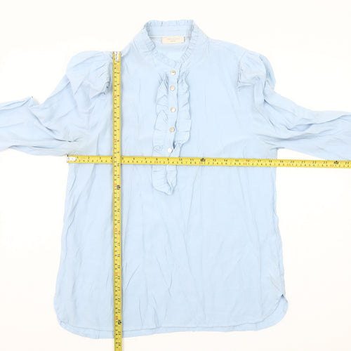 FREE/QUENT Women's Blue Ruffle Front Long Sleeve Blouse Size M