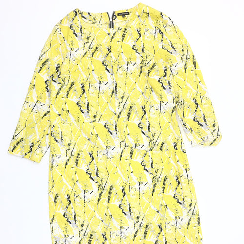 Warehouse Women’s Yellow Shift Dress Size 12 3/4 Sleeve Zip Detail