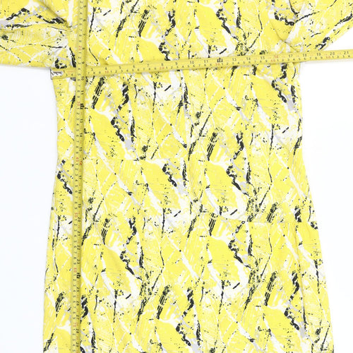 Warehouse Women’s Yellow Shift Dress Size 12 3/4 Sleeve Zip Detail