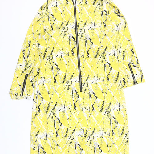 Warehouse Women’s Yellow Shift Dress Size 12 3/4 Sleeve Zip Detail