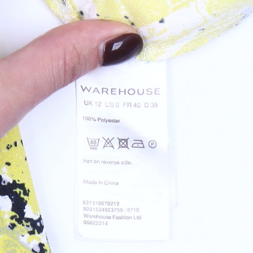 Warehouse Women’s Yellow Shift Dress Size 12 3/4 Sleeve Zip Detail