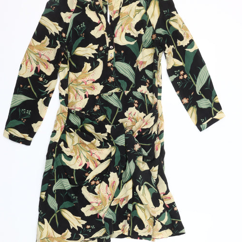 Hoss Intropia Women's Black Silk Floral Knee Length Shift Dress Size 8