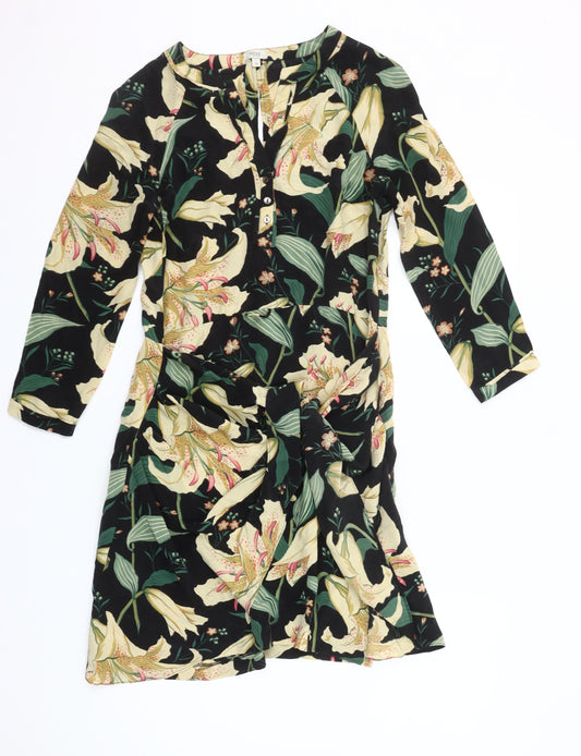 Hoss Intropia Women's Black Silk Floral Knee Length Shift Dress Size 8