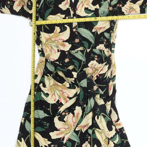 Hoss Intropia Women's Black Silk Floral Knee Length Shift Dress Size 8