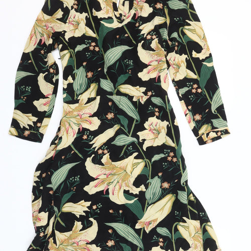 Hoss Intropia Women's Black Silk Floral Knee Length Shift Dress Size 8