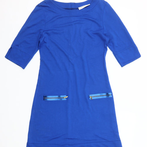 J’aime la Vie Paris Women’s Blue Shift Dress Size 12 Half Sleeve Zip Detail