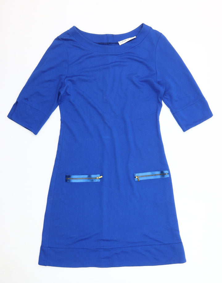 J’aime la Vie Paris Women’s Blue Shift Dress Size 12 Half Sleeve Zip Detail