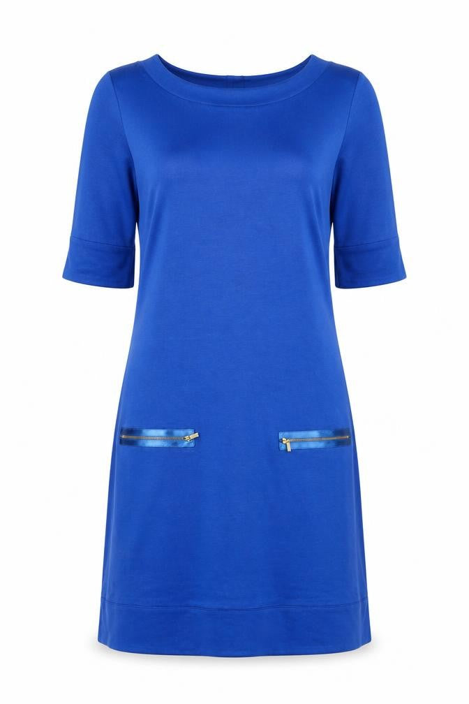 J’aime la Vie Paris Women’s Blue Shift Dress Size 12 Half Sleeve Zip Detail