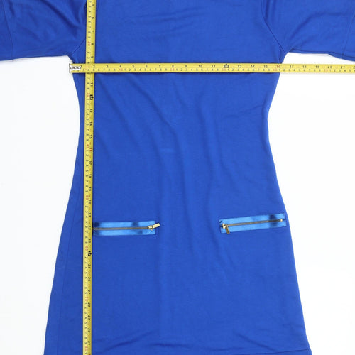 J’aime la Vie Paris Women’s Blue Shift Dress Size 12 Half Sleeve Zip Detail