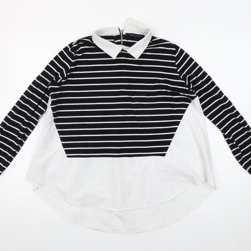 French Connection Women’s Black Striped Collared Blouse Size S