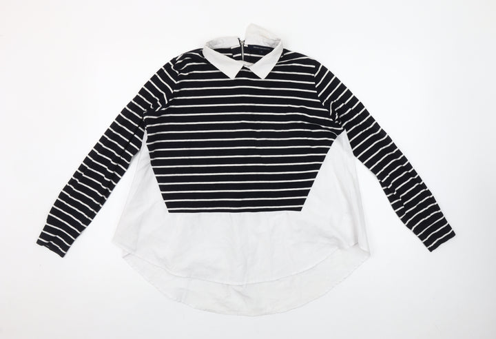 French Connection Women’s Black Striped Collared Blouse Size S