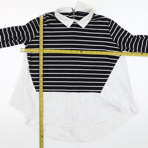 French Connection Women’s Black Striped Collared Blouse Size S