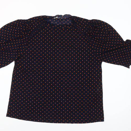 Zara Woman Blue Polka Dot Puff Sleeve Blouse Size S