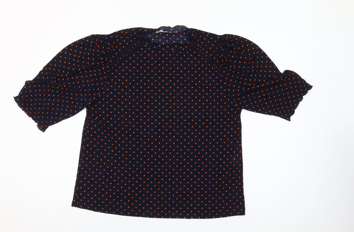 Zara Woman Blue Polka Dot Puff Sleeve Blouse Size S