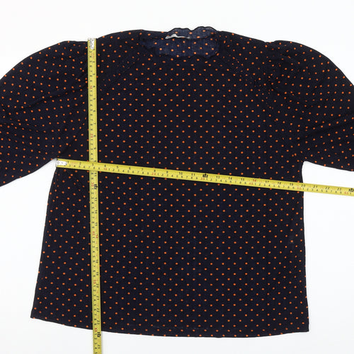 Zara Woman Blue Polka Dot Puff Sleeve Blouse Size S