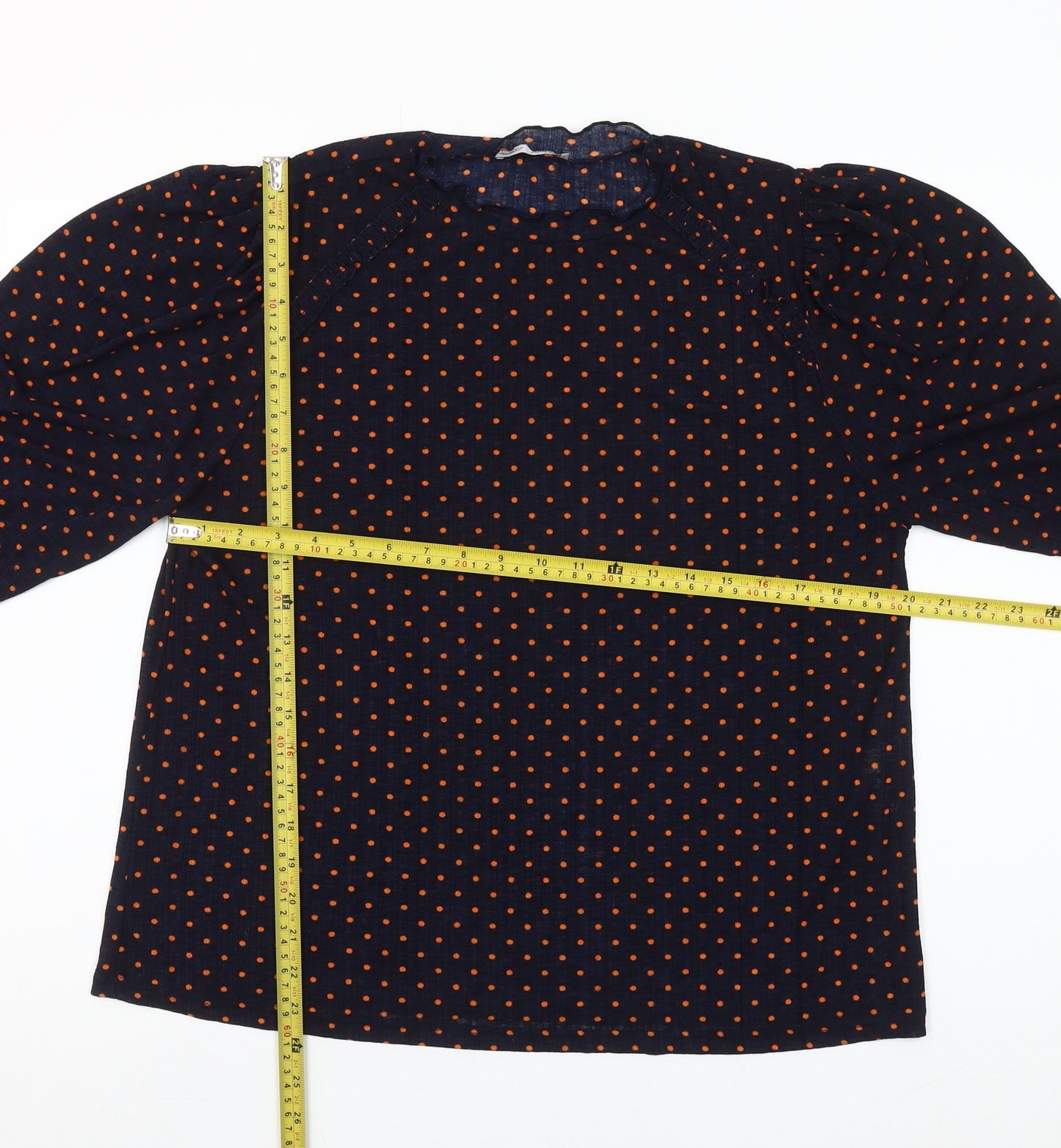 Zara Woman Blue Polka Dot Puff Sleeve Blouse Size S