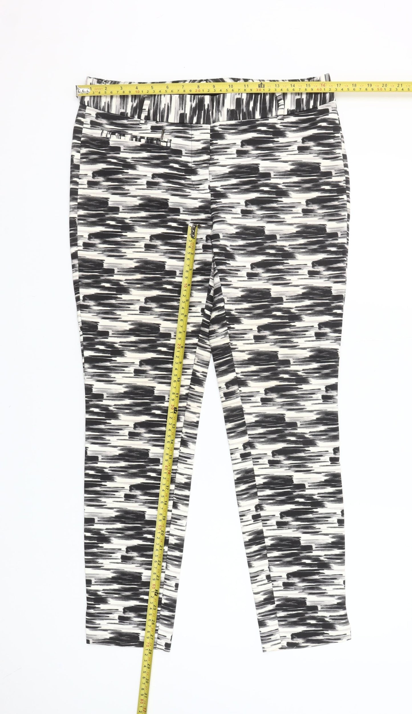 Next Women’s Black Geometric Slim Fit Stretch Trousers Size 10